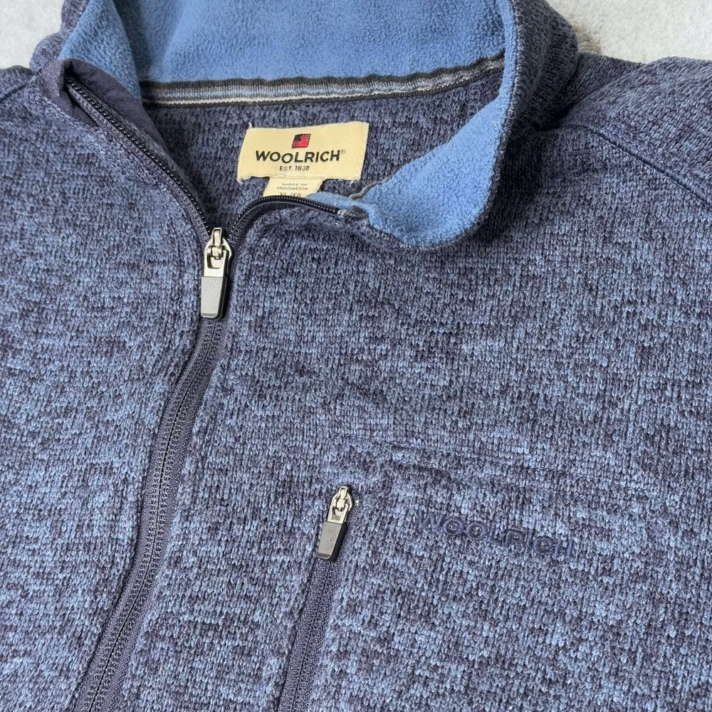 Woolrich Fleece Pullover Blue Chest Pocket Quarter Zip Sweater Men's Size XL